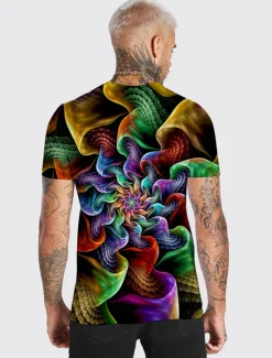 Clearance OUKU Men's Unisex Graphic Prints Spiral Stripe T Shirt Short Sleeve T shirt 3D Print Crew Neck Shirt Designer Casual Big and Tall Daily Holiday Summer Clothing Apparel S M L XL XXL 3XL 4XL Rainbow