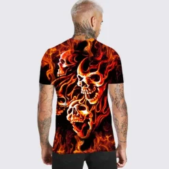 Online OUKU Men's Unisex Skull Graphic Prints Flame T Shirt Halloween Shirt Short Sleeve T shirt 3D Print Crew Neck Shirt Sports Designer Casual Outdoor Street Daily Summer Clothing Apparel S M L XL XXL Orange