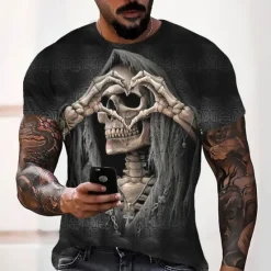 Outlet OUKU Men's Unisex Skull Graphic Prints Skeleton T Shirt Short Sleeve T shirt 3D Print Crew Neck Shirt Sports Designer Casual Outdoor Street Daily Summer Clothing Apparel S M L XL XXL 3XL Black