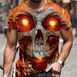 Sale OUKU Men's Unisex Skull Graphic Prints T Shirt Halloween Shirt Short Sleeve T shirt 3D Print Crew Neck Shirt Sports Designer Casual Outdoor Street Daily Yellow Pink Blue Summer Clothing Apparel S M L XL