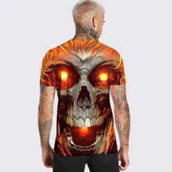 Sale OUKU Men's Unisex Skull Graphic Prints T Shirt Halloween Shirt Short Sleeve T shirt 3D Print Crew Neck Shirt Sports Designer Casual Outdoor Street Daily Yellow Pink Blue Summer Clothing Apparel S M L XL
