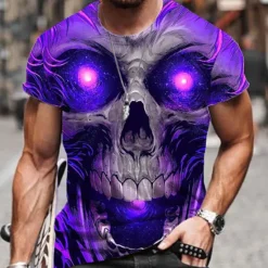 Sale OUKU Men's Unisex Skull Graphic Prints T Shirt Halloween Shirt Short Sleeve T shirt 3D Print Crew Neck Shirt Sports Designer Casual Outdoor Street Daily Yellow Pink Blue Summer Clothing Apparel S M L XL