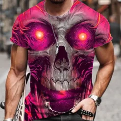 Sale OUKU Men's Unisex Skull Graphic Prints T Shirt Halloween Shirt Short Sleeve T shirt 3D Print Crew Neck Shirt Sports Designer Casual Outdoor Street Daily Yellow Pink Blue Summer Clothing Apparel S M L XL