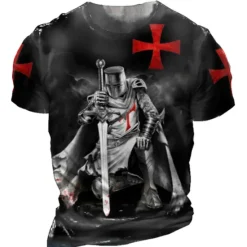 Online OUKU Men's Unisex Templar Cross Graphic Prints Soldier T Shirt Distressed T Shirt Short Sleeve T shirt 3D Print Crew Neck Shirt Sports Designer Casual Outdoor Street Daily Light Yellow Black Yellow Summer
