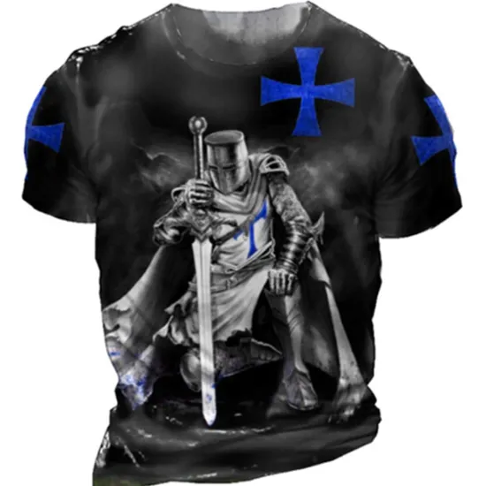 Online OUKU Men's Unisex Templar Cross Graphic Prints Soldier T Shirt Distressed T Shirt Short Sleeve T shirt 3D Print Crew Neck Shirt Sports Designer Casual Outdoor Street Daily Light Yellow Black Yellow Summer