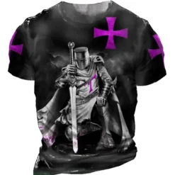 Online OUKU Men's Unisex Templar Cross Graphic Prints Soldier T Shirt Distressed T Shirt Short Sleeve T shirt 3D Print Crew Neck Shirt Sports Designer Casual Outdoor Street Daily Light Yellow Black Yellow Summer