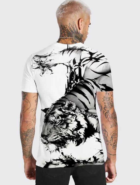 Hot OUKU Men's Unisex Tiger Graphic Prints T Shirt Short Sleeve T shirt 3D Print Crew Neck Shirt Designer Casual Big and Tall Daily Holiday White Yellow Green Summer Clothing Apparel S M L XL XXL 3XL