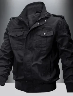 Discount OUKU Men's Utility Jacket Transition Jacket Going out Pocket All Seasons Plain Classic Lapel Regular Black Khaki Army Green Jacket