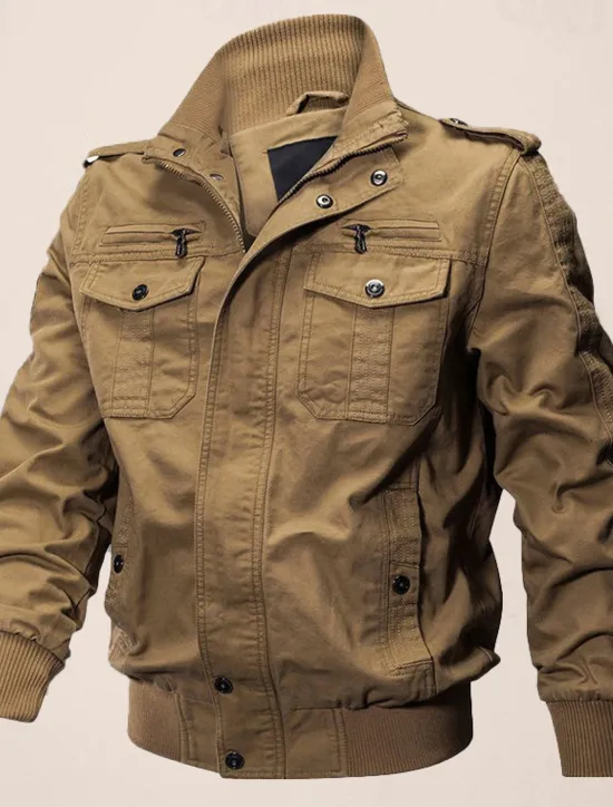 Discount OUKU Men's Utility Jacket Transition Jacket Going out Pocket All Seasons Plain Classic Lapel Regular Black Khaki Army Green Jacket