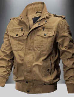 Discount OUKU Men's Utility Jacket Transition Jacket Going out Pocket All Seasons Plain Classic Lapel Regular Black Khaki Army Green Jacket