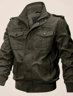 Discount OUKU Men's Utility Jacket Transition Jacket Going out Pocket All Seasons Plain Classic Lapel Regular Black Khaki Army Green Jacket
