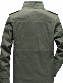 Clearance OUKU Men's Utility Jacket Transition Jacket Going out Zipper Pocket Spring & Fall Solid Colored Military Standing Collar Regular Cotton Regular Fit Black Army Green Khaki Jacket