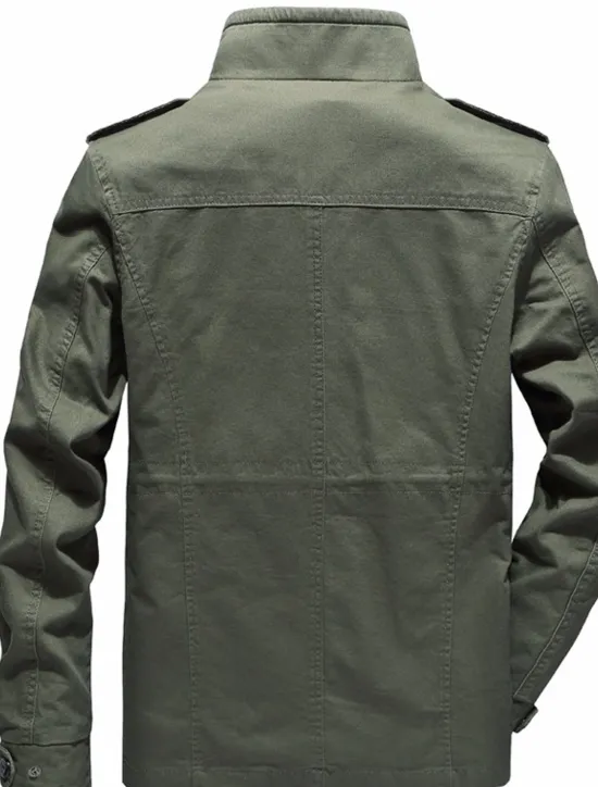 Clearance OUKU Men's Utility Jacket Transition Jacket Going out Zipper Pocket Spring & Fall Solid Colored Military Standing Collar Regular Cotton Regular Fit Black Army Green Khaki Jacket