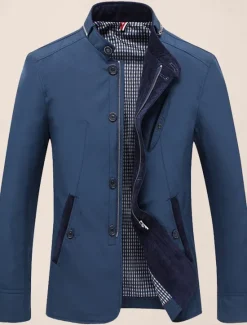 Discount OUKU Men's Utility Jacket Transition Jacket Daily Windbreaker Pocket All Seasons Plain Classic Stand Collar Regular Royal Blue Khaki Jacket