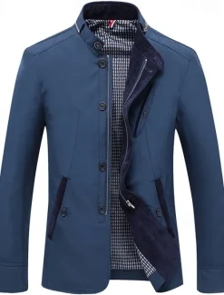 Discount OUKU Men's Utility Jacket Transition Jacket Daily Windbreaker Pocket All Seasons Plain Classic Stand Collar Regular Royal Blue Khaki Jacket