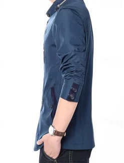 Discount OUKU Men's Utility Jacket Transition Jacket Daily Windbreaker Pocket All Seasons Plain Classic Stand Collar Regular Royal Blue Khaki Jacket