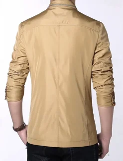 Discount OUKU Men's Utility Jacket Transition Jacket Daily Windbreaker Pocket All Seasons Plain Classic Stand Collar Regular Royal Blue Khaki Jacket