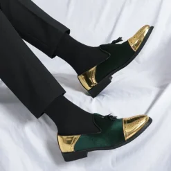 Outlet OUKU Men's Velvet and Gold Loafers | Luxury Tassel Slip-On Dress Shoes with Brogue Detailing for Christmas,Formal Events