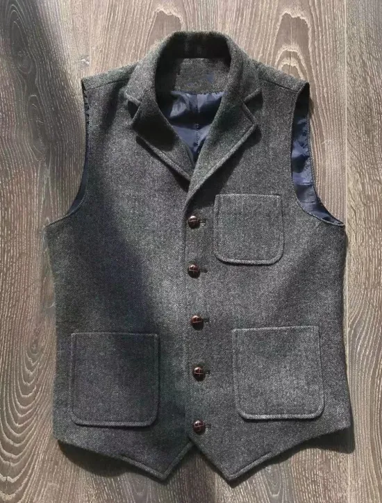 New OUKU Men's Vest Casual Daily Traditional Spring & Fall Basic Terylene Casual / Daily Solid / Plain Color Single Breasted Lapel Form Fit Khaki Gray Vest