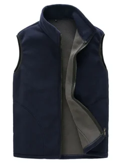 OUKU Men's Vest Daily Wear Vacation Weekend Soft Zipper Fall & Winter Plain Warm Modern Contemporary Stand Collar Activewear Thick Regular Black Red