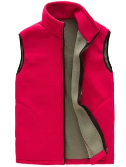 OUKU Men's Vest Daily Wear Vacation Weekend Soft Zipper Fall & Winter Plain Warm Modern Contemporary Stand Collar Activewear Thick Regular Black Red