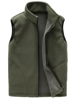 OUKU Men's Vest Daily Wear Vacation Weekend Soft Zipper Fall & Winter Plain Warm Modern Contemporary Stand Collar Activewear Thick Regular Black Red