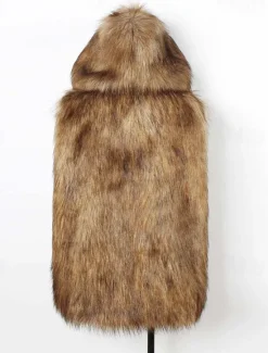 Clearance OUKU Men's Vest Faux Fur Gilet Daily Wear Vacation Going out Fashion Basic Winter Spring & Fall Hooded Faux Fur Comfortable Plain Single Breasted Hooded Regular Fit Vest Brown
