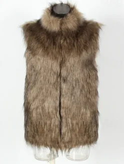 Discount OUKU Men's Vest Faux Fur Gilet Daily Date Vacation Fashion Casual Fall & Winter Keep Warm Polyester Comfortable Plain Cardigan Stand Collar Regular Fit Black White Yellow Vest