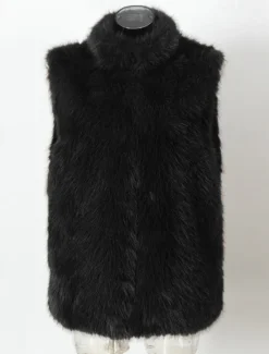 Discount OUKU Men's Vest Faux Fur Gilet Daily Date Vacation Fashion Casual Fall & Winter Keep Warm Polyester Comfortable Plain Cardigan Stand Collar Regular Fit Black White Yellow Vest