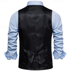 Outlet OUKU Men's Vest Gilet Business Casual Wedding Party Dress Comfortable Spring, Fall, Winter, Summer Polyester 95% Polyester 5% Spandex Plaid / Check Buttoned Front V Neck Regular Fit Black Khaki Gray Vest
