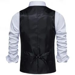 Outlet OUKU Men's Vest Gilet Business Casual Wedding Party Dress Comfortable Spring, Fall, Winter, Summer Polyester 95% Polyester 5% Spandex Plaid / Check Buttoned Front V Neck Regular Fit Black Khaki Gray Vest