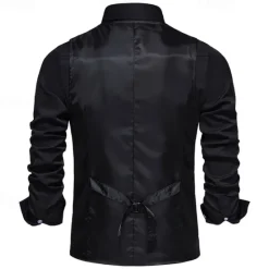 Outlet OUKU Men's Vest Gilet Business Casual Wedding Party Dress Comfortable Spring, Fall, Winter, Summer Polyester 95% Polyester 5% Spandex Plaid / Check Buttoned Front V Neck Regular Fit Black Khaki Gray Vest
