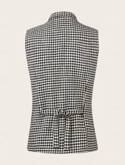Online OUKU Men's Vest Gilet Casual Daily Traditional Spring & Fall Basic Polyester Casual Houndstooth Single Breasted Standing Collar Form Fit Vest Black