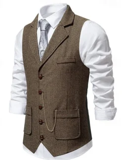 Outlet OUKU Men's Vest Gilet Daily Date Vacation Fashion Casual Spring & Fall Buttons Pocket 80% Cotton Comfortable Plain Single Breasted One-button Lapel Regular Fit Navy Blue Khaki Dark Gray Vest