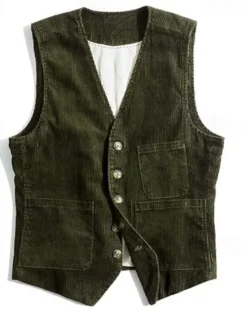 Online OUKU Men's Vest Gilet Daily Date Vacation Fashion Casual Spring & Fall Buttons Pocket Polyester Corduroy Comfortable Plain Single Breasted One-button V Neck Regular Fit Black Army Green Dark Blue Coffee