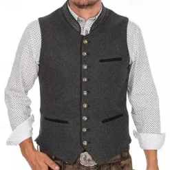 Online OUKU Men's Vest Gilet Daily Date Vacation Fashion Casual Spring & Fall Buttons Pocket Polyester Comfortable Plain Single Breasted One-button Stand Collar Regular Fit Vest Gray