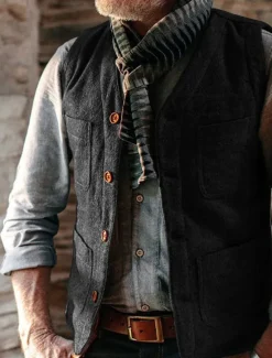 Hot OUKU Men's Vest Gilet Daily Date Vacation Fashion Business Spring & Fall Button Pocket Polyester Comfortable Plaid Single Breasted One-button V Neck Regular Fit Black Gray Vest
