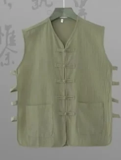 Sale OUKU Men's Vest Gilet Daily Vacation Beach Vintage Fashion Spring & Summer Button Pocket 85% Cotton Breathable Comfortable Plain Single Breasted One-button V Neck Regular Fit Black White Burgundy Navy Blue