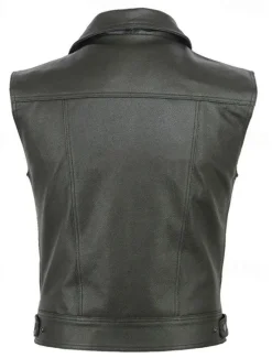 New OUKU Men's Vest Gilet Daily Vacation Fashion Business Spring & Fall Pocket Polyester Leather Comfortable Solid Color Zipper Lapel Regular Fit Vest Black