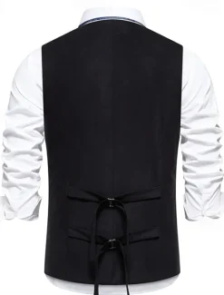 Hot OUKU Men's Vest Gilet Daily Wear Vacation Going out Vintage Fashion Spring & Fall Button Polyester Comfortable Plain Single Breasted V Neck Regular Fit Black Khaki Coffee Vest