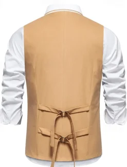 Hot OUKU Men's Vest Gilet Daily Wear Vacation Going out Vintage Fashion Spring & Fall Button Polyester Comfortable Plain Single Breasted V Neck Regular Fit Black Khaki Coffee Vest