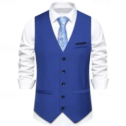 Discount OUKU Men's Vest Gilet Daily Wear Vacation Going out Vintage Fashion Spring & Fall Button Polyester Comfortable Plain Single Breasted V Neck Regular Fit Black Burgundy Dark Navy Sky Blue Vest