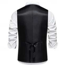 Discount OUKU Men's Vest Gilet Daily Wear Vacation Going out Vintage Fashion Spring & Fall Button Polyester Comfortable Plain Single Breasted V Neck Regular Fit Black Burgundy Dark Navy Sky Blue Vest