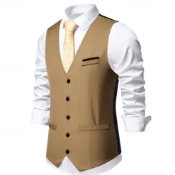 Discount OUKU Men's Vest Gilet Daily Wear Vacation Going out Vintage Fashion Spring & Fall Button Polyester Comfortable Plain Single Breasted V Neck Regular Fit Black Burgundy Dark Navy Sky Blue Vest