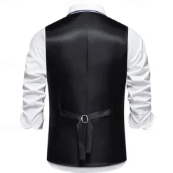 Discount OUKU Men's Vest Gilet Daily Wear Vacation Going out Vintage Fashion Spring & Fall Button Polyester Comfortable Plain Single Breasted V Neck Regular Fit Black Burgundy Dark Navy Sky Blue Vest