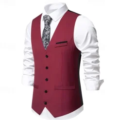 Discount OUKU Men's Vest Gilet Daily Wear Vacation Going out Vintage Fashion Spring & Fall Button Polyester Comfortable Plain Single Breasted V Neck Regular Fit Black Burgundy Dark Navy Sky Blue Vest