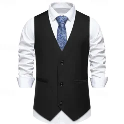 Clearance OUKU Men's Vest Gilet Daily Wear Vacation Going out Vintage Fashion Spring & Fall Button Polyester Comfortable Plain Single Breasted V Neck Regular Fit Black Burgundy Dark Navy Vest