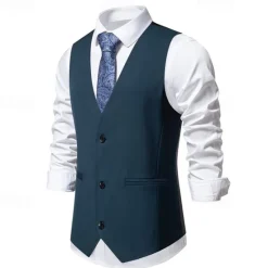 Clearance OUKU Men's Vest Gilet Daily Wear Vacation Going out Vintage Fashion Spring & Fall Button Polyester Comfortable Plain Single Breasted V Neck Regular Fit Black Burgundy Dark Navy Vest
