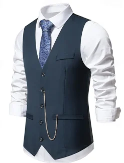 OUKU Men's Vest Gilet Daily Wear Vacation Going out Vintage Fashion Spring & Fall Button Polyester Comfortable Plain Single Breasted V Neck Regular Fit Black Burgundy Dark Navy Gray Vest