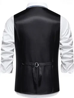 OUKU Men's Vest Gilet Daily Wear Vacation Going out Vintage Fashion Spring & Fall Button Polyester Comfortable Plain Single Breasted V Neck Regular Fit Black Burgundy Dark Navy Gray Vest